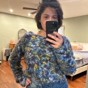 Pilcro Blue and Yellow Eyelash Sweater